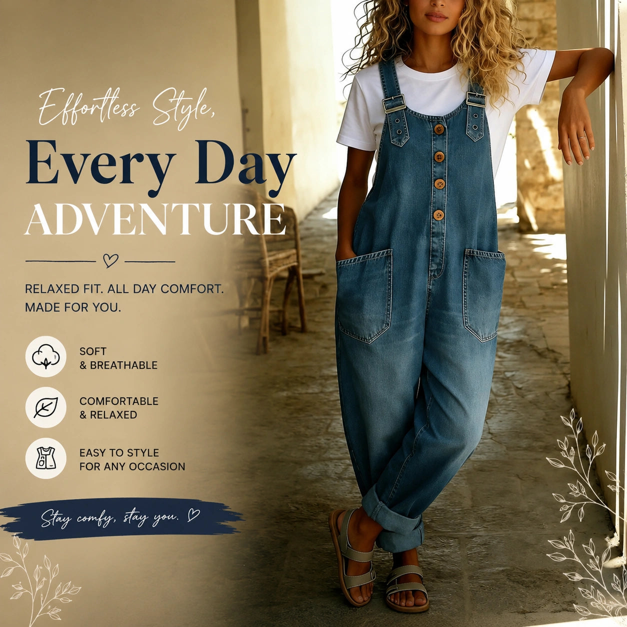 🔥 Last day promotion – Limited Stock!  💥Vintage Loose Wide Leg Jean Bib Overalls
