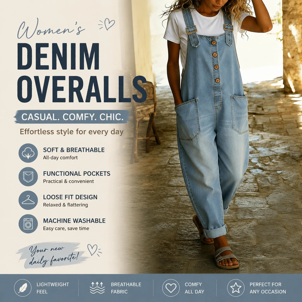 🔥 Last day promotion – Limited Stock!  💥Vintage Loose Wide Leg Jean Bib Overalls