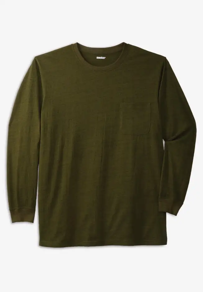Shrink-LessTM Lightweight Long-Sleeve Crewneck Pocket T-Shirt