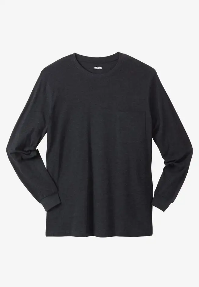 Shrink-LessTM Lightweight Long-Sleeve Crewneck Pocket T-Shirt