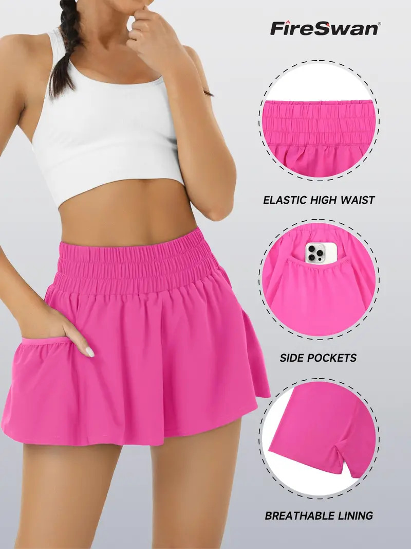 🔥 Limited-Time Offer:Women High Waisted Elastic Running Shorts Gym Workout Flowy Shorts with Pockets
