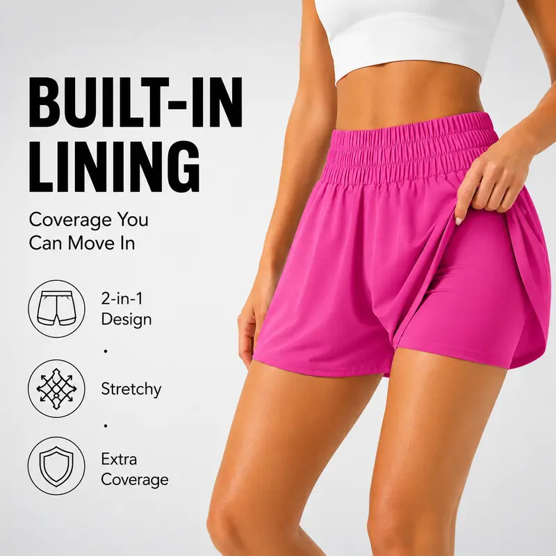 🔥 Limited-Time Offer:Women High Waisted Elastic Running Shorts Gym Workout Flowy Shorts with Pockets