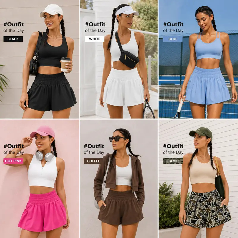 🔥 Limited-Time Offer:Women High Waisted Elastic Running Shorts Gym Workout Flowy Shorts with Pockets