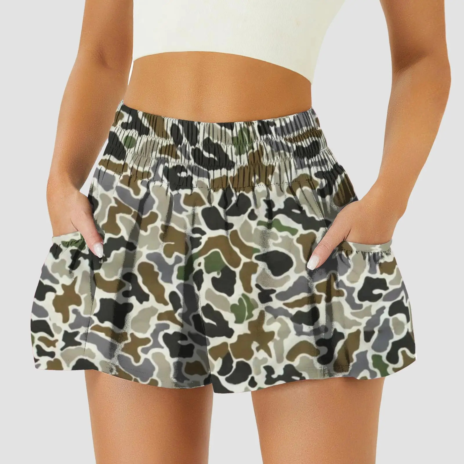 🔥 Limited-Time Offer:Women High Waisted Elastic Running Shorts Gym Workout Flowy Shorts with Pockets