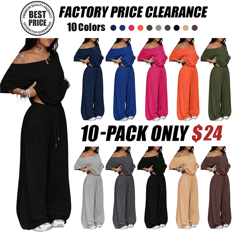 ⏳Sale Ends Today🔥Women's Minimalist Off Shoulder T-Shirt & Wide Leg Pants Set