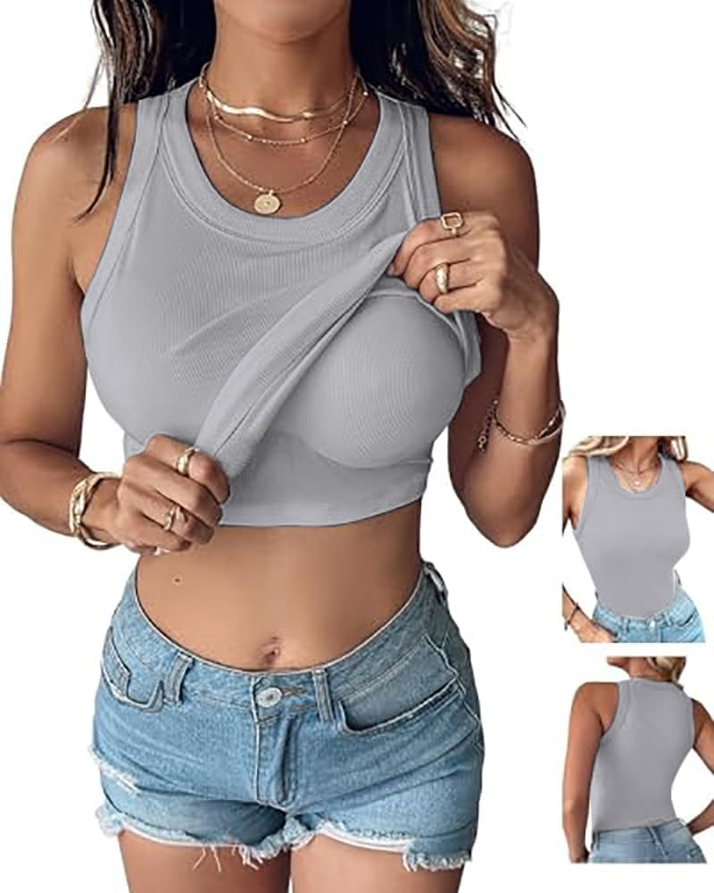 Women Everyday Basic RibbedBuilt-in Bra Tank