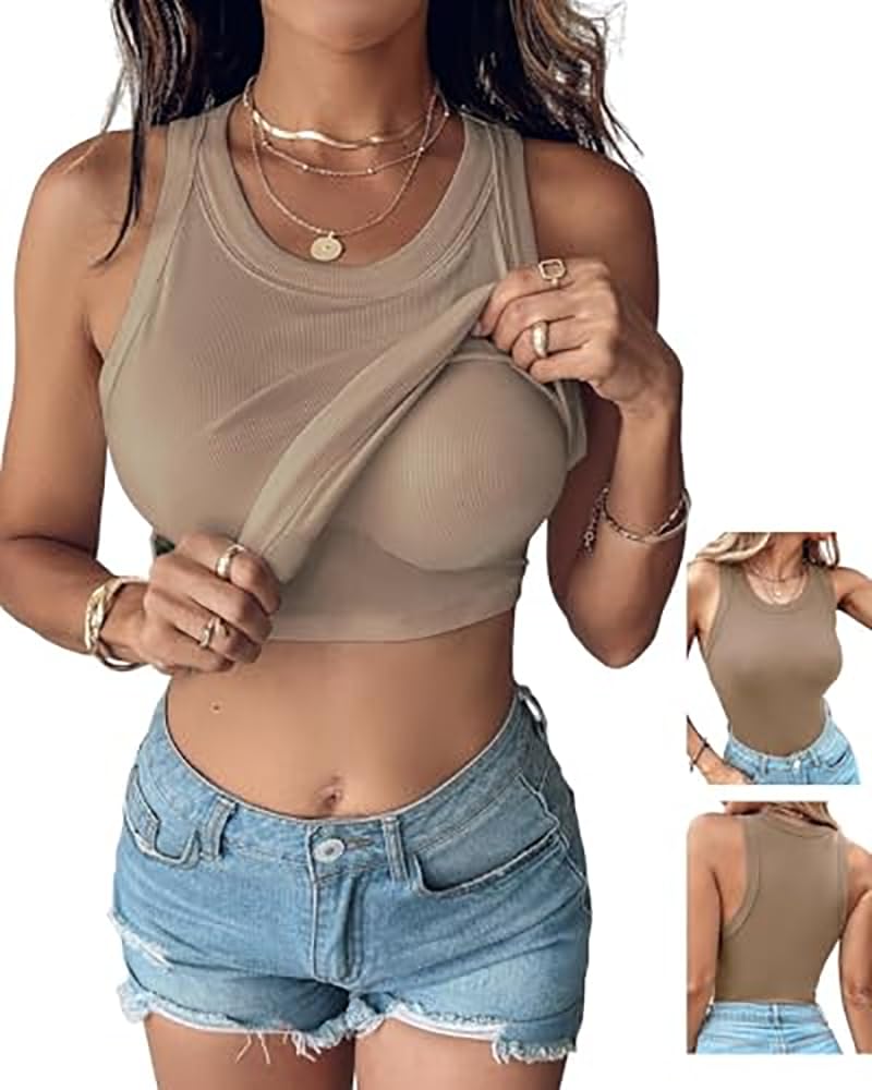 Women Everyday Basic RibbedBuilt-in Bra Tank