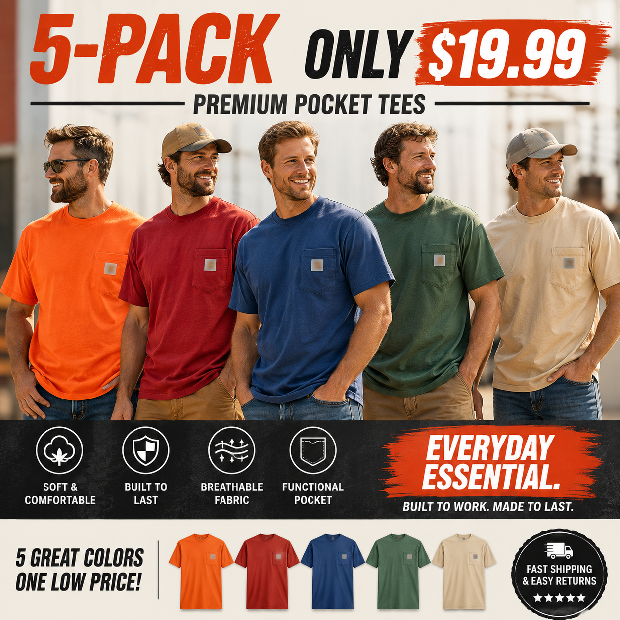 LAST 3 DAYS DEALS🔥CHT Men's K87 Workwear Loose Fit Heavyweight Short-Sleeve Pocket T-Shirt