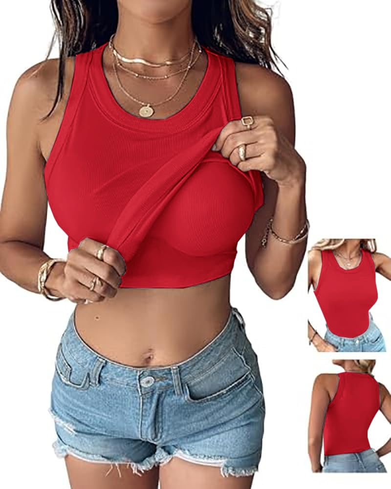 Women Everyday Basic RibbedBuilt-in Bra Tank
