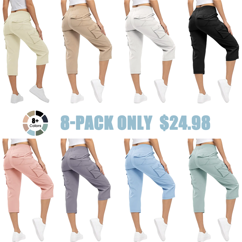 Women's lightweight 3/4 length hiking shorts, 6 pockets, quick-drying, loose fit for outdoor travel, suitable for mothers over 30 [Plus size, S-XXXXL] Sports pants, casual sportswear #SpringNewArrivals Stock up
