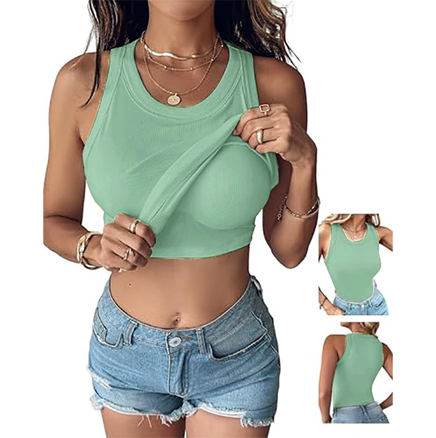 Women Everyday Basic RibbedBuilt-in Bra Tank