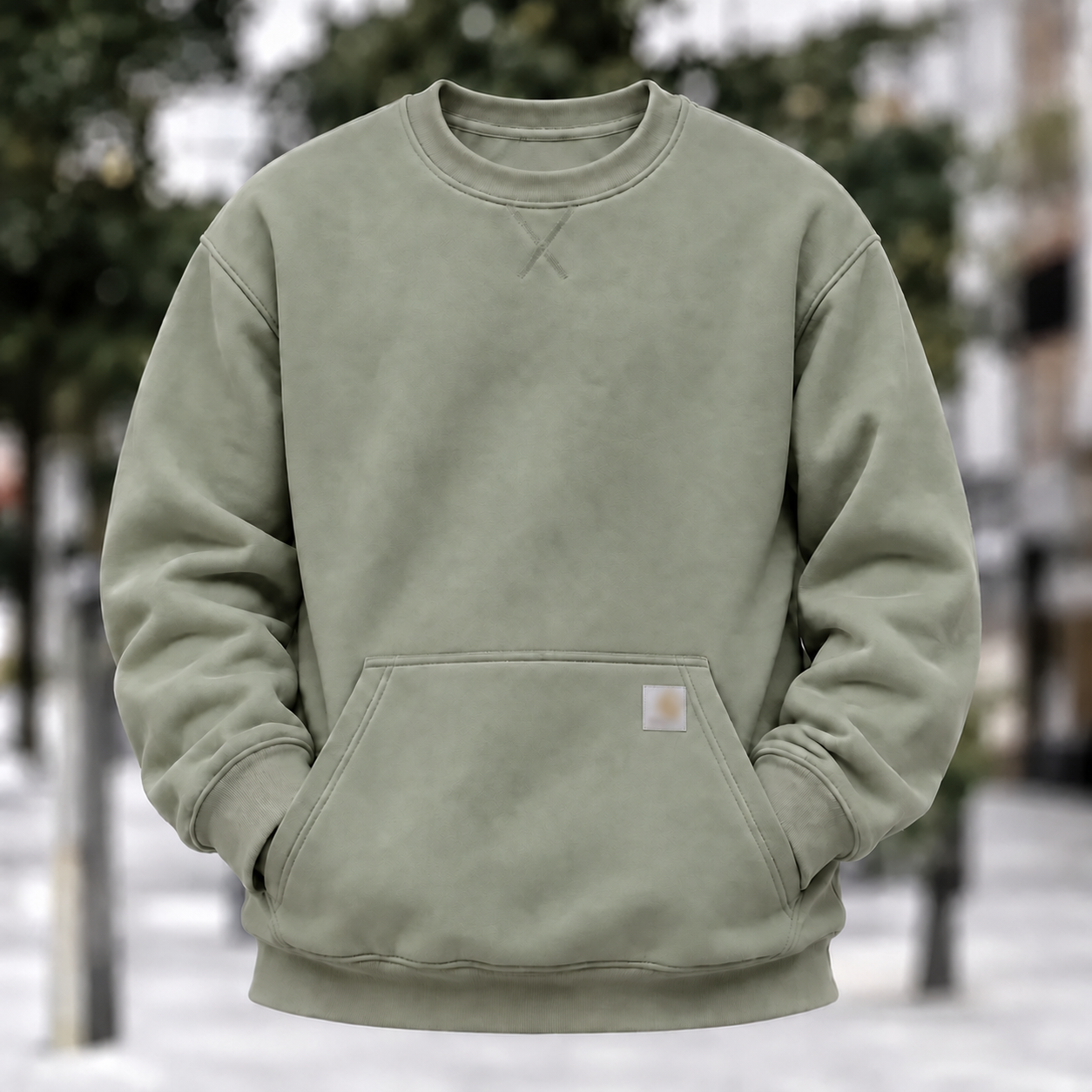 Men's olive green relaxed fleece crewneck sweatshirt
