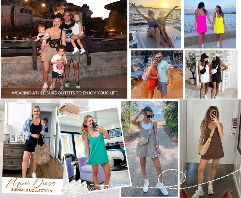 Tanming Women's Athletic Sleeveless Mini Dress with Built-in Shorts Summer V Neck Spaghetti Strap Short Spring Tennis Dress with Pockets