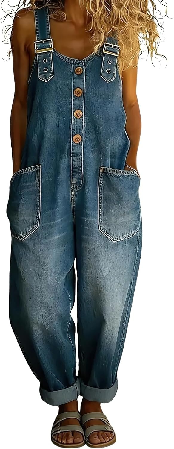 🔥Clearance Sale — Limited Stock! 🔥Vintage Loose Wide Leg Jean Bib Overalls