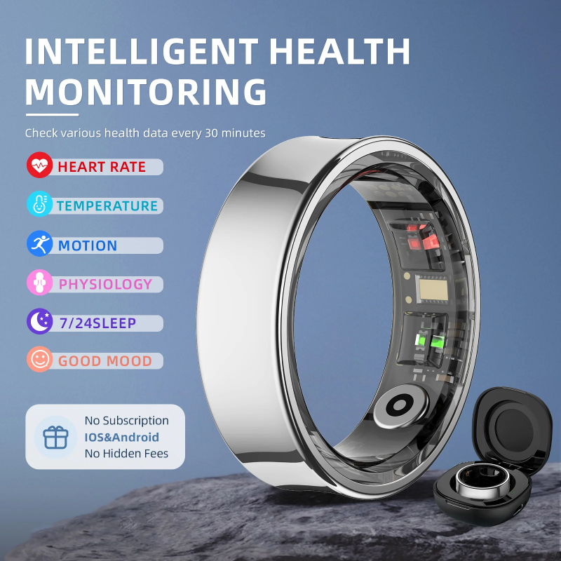 Hitienx Smart Ring 3, Fitness Tracker with 24/7 Sleep Tracking, Heart Rate, Temperature Monitoring, Stress & Cycle Insights, Family Care Mode, No Subscription for Men & Women, Android & iOS Compatible, Wearable, Waterproof