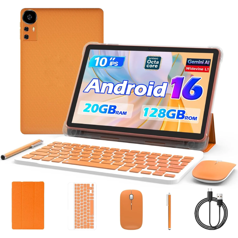 Android 16 Tablet 10 Inch, 20GB RAM+128GB ROM/2TB Expandable, 2.0GHz Octa-core Processor, 1280*800 HD Screen, 5G WiFi6 BT5.0, 2 in 1 Tablets