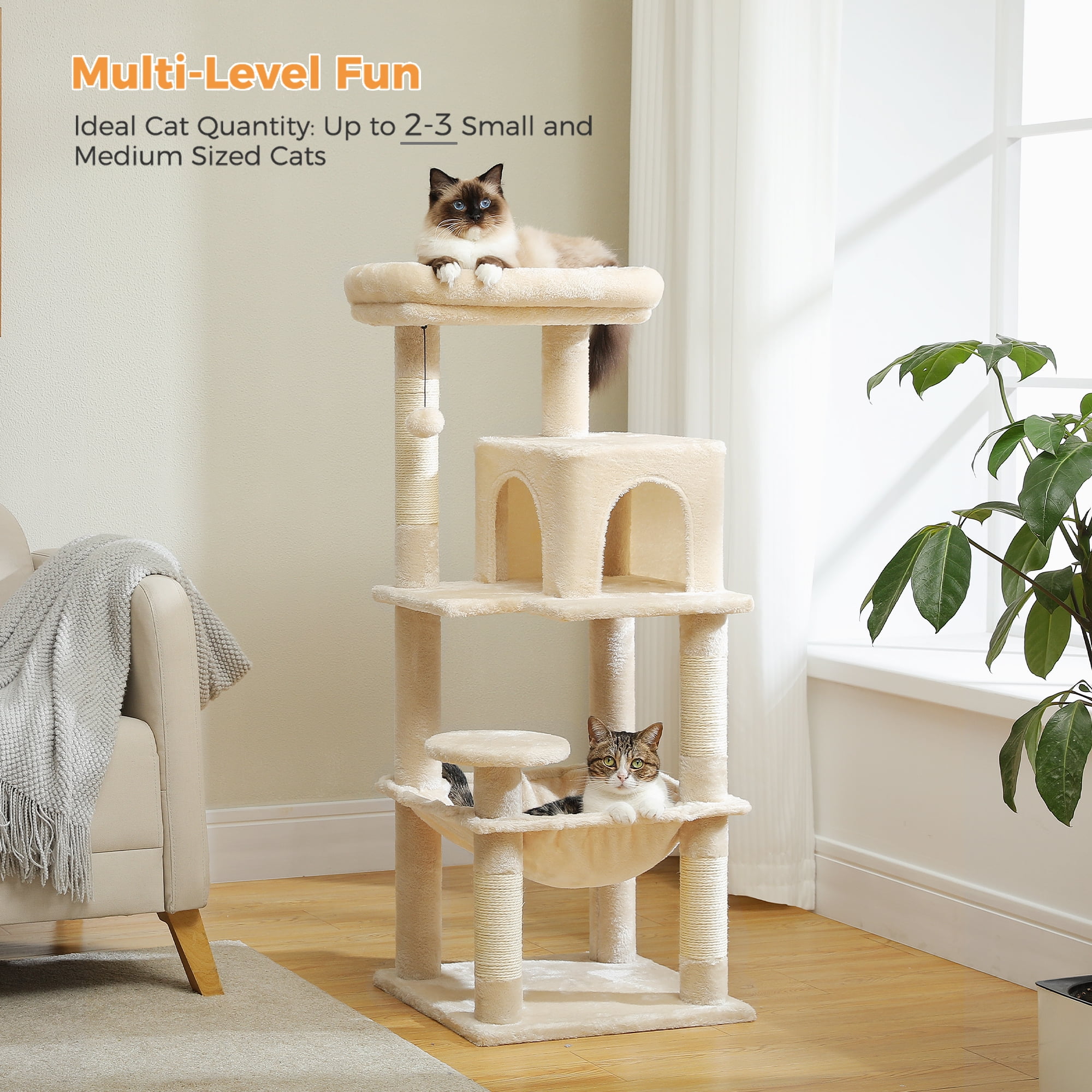 Cat Tree for Large Cats 56"Tall Cat Tower Condo with Scratching Post for Indoor Cats,Gray