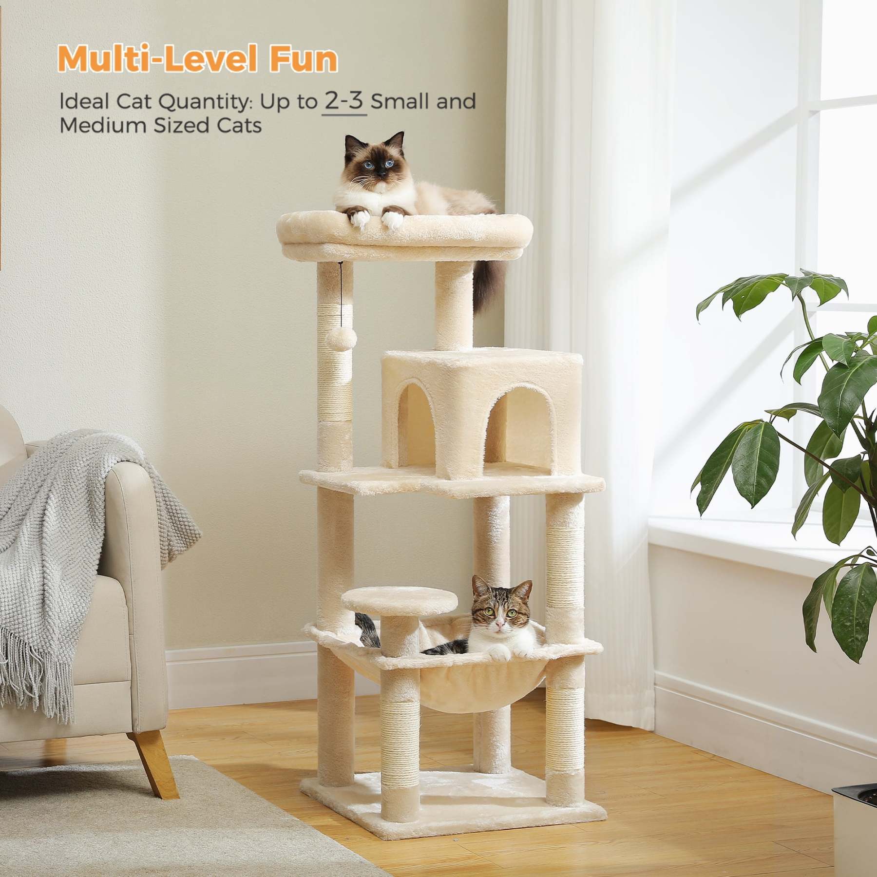 Cat Tree for Large Cats 56"Tall Cat Tower Condo with Scratching Post for Indoor Cats,Gray