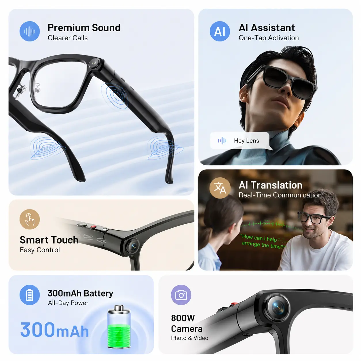 LUSBY Smart AI Camera Glasses, Bluetooth