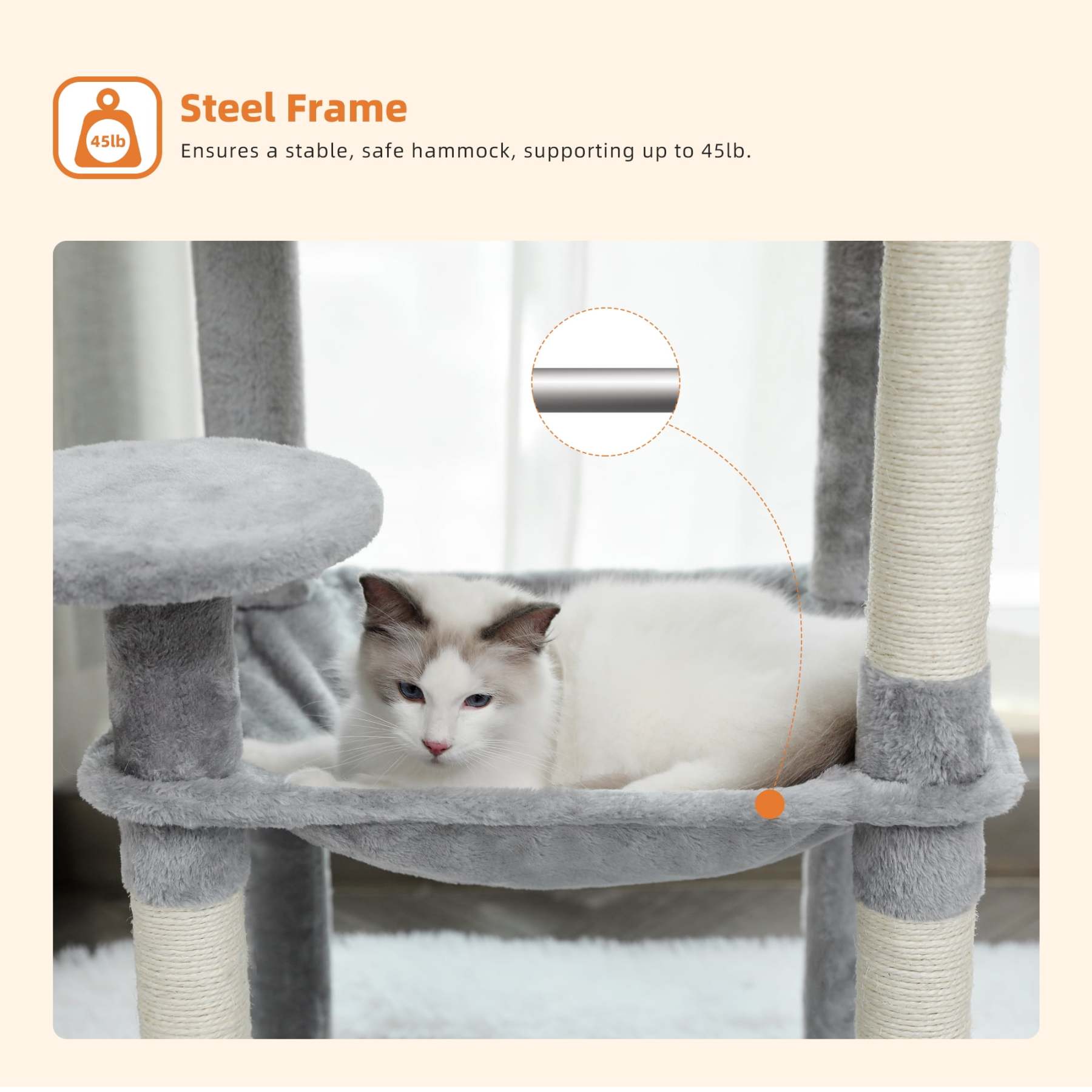 Cat Tree for Large Cats 56"Tall Cat Tower Condo with Scratching Post for Indoor Cats,Gray