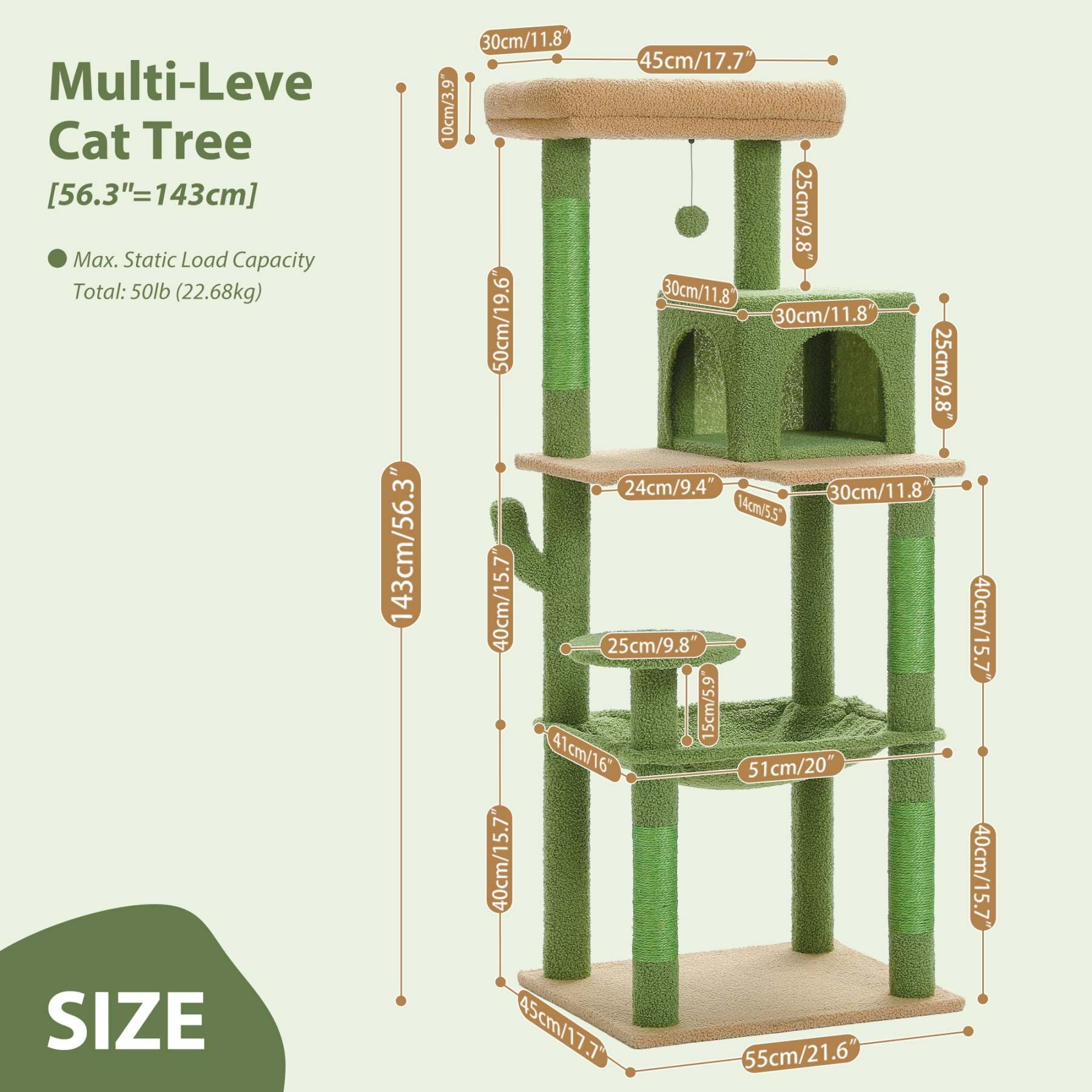  Cat Tree for Large Cats 56"Tall Cat Tower Condo with Scratching Post for Indoor Cats,Gray