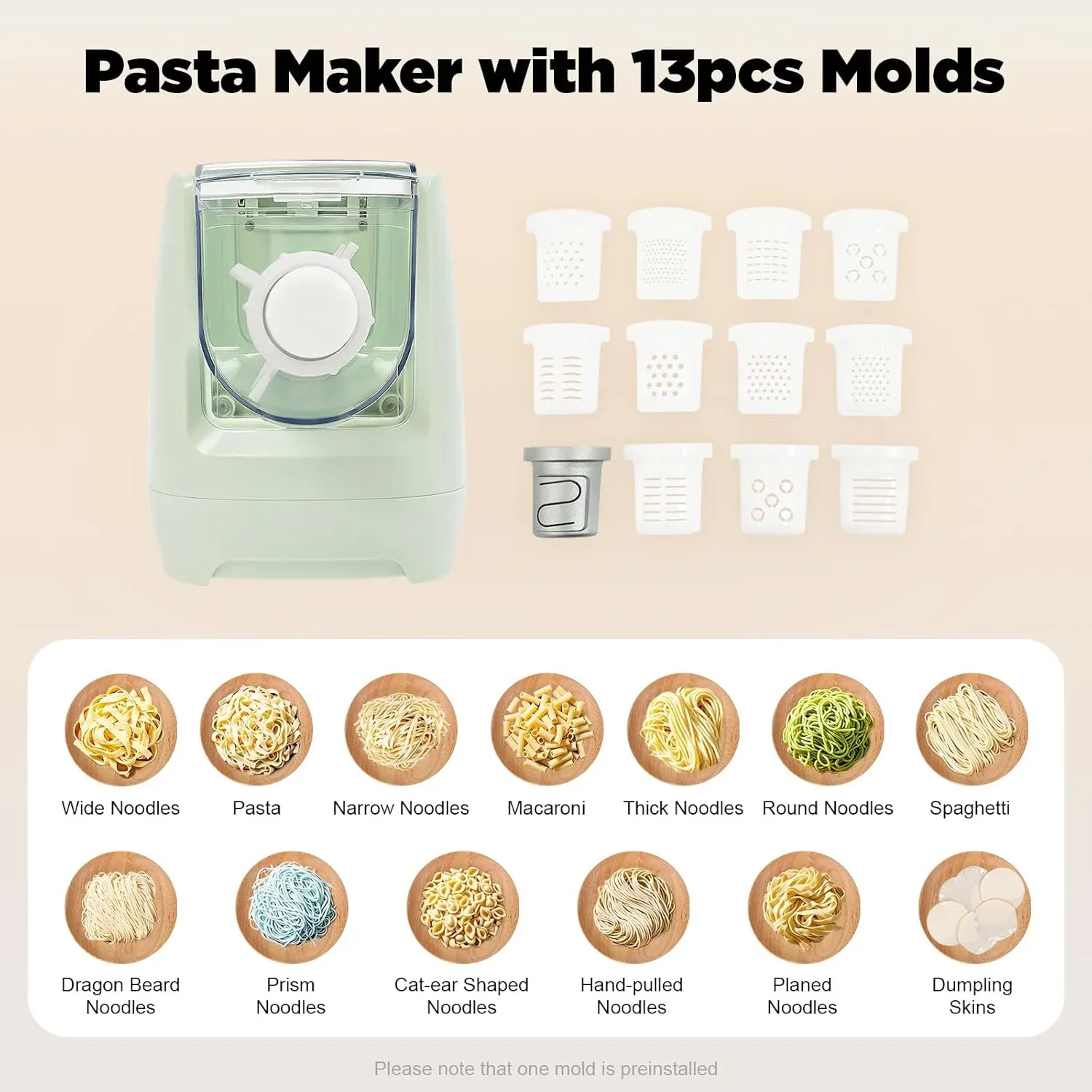 【Stock Clearance】Electric Pasta Maker,260W Household Automatic Pasta Maker Machine,Automatic Noodle Maker with 13 Noodle Shapes for Home Kitchen Use