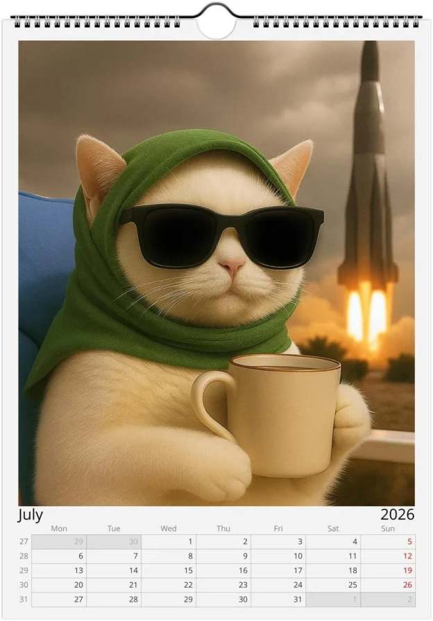 😼🍹Everything is Fine Meme Cat Wall Calendar 2026