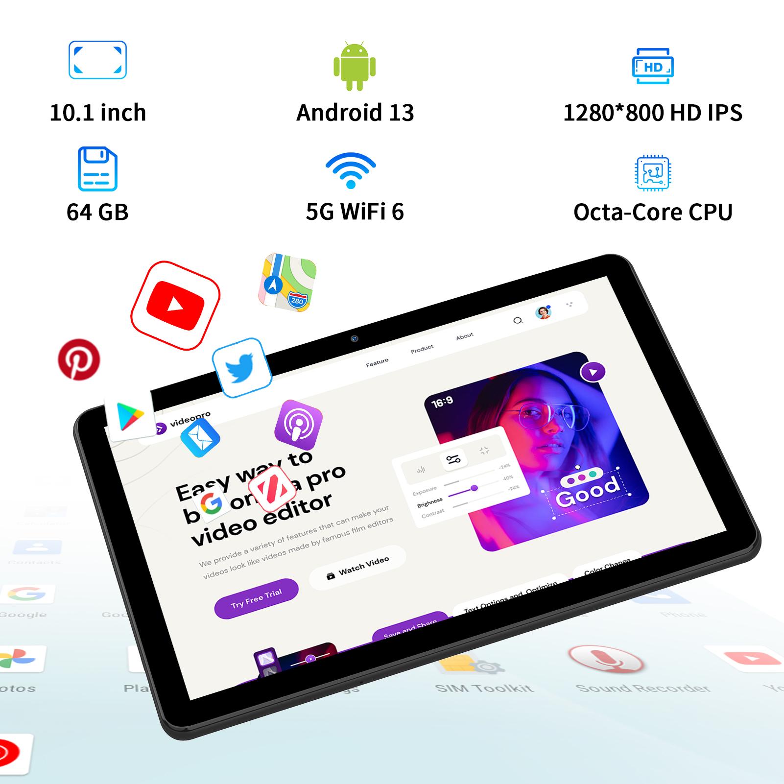 Back To School 10in LCD Touchscreen Tablet with 16GB(4+12) RAM, 64GB ROM, Android15, Portable Bluetooth Keyboard & Mouse Set, for Home Office, Gifts for Him,back to school,back to school haul