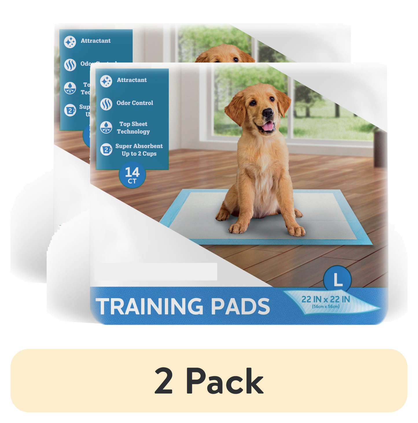 Training Pads – Super Absorbent, Leak Proof, & Fast Dry Dog and Puppy Pee Pads – L 22 in x 22 in, 14 Count