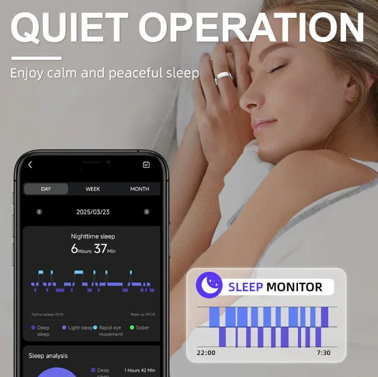 Hitienx Smart Ring 3, Fitness Tracker with 24/7 Sleep Tracking, Heart Rate, Temperature Monitoring, Stress & Cycle Insights, Family Care Mode, No Subscription for Men & Women, Android & iOS Compatible, Wearable, Waterproof