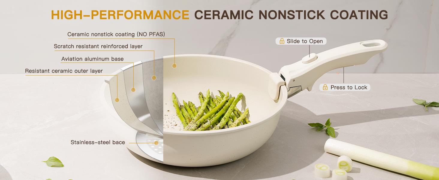 【summerwins2026】Astercook 20-Pcs Cookware Set, Non-Stick Coating, Durable & Easy to Clean, Perfect for Home, Gatherings, and Professional Kitchens hexclad cookware. White,father'sdaygifts,campingessentials,campinggear,home essentials