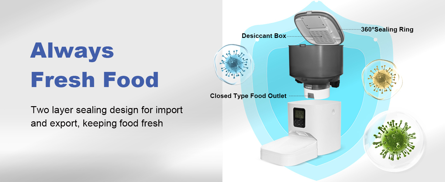 automatic cat feeder with two layer sealing design to keep food fresh