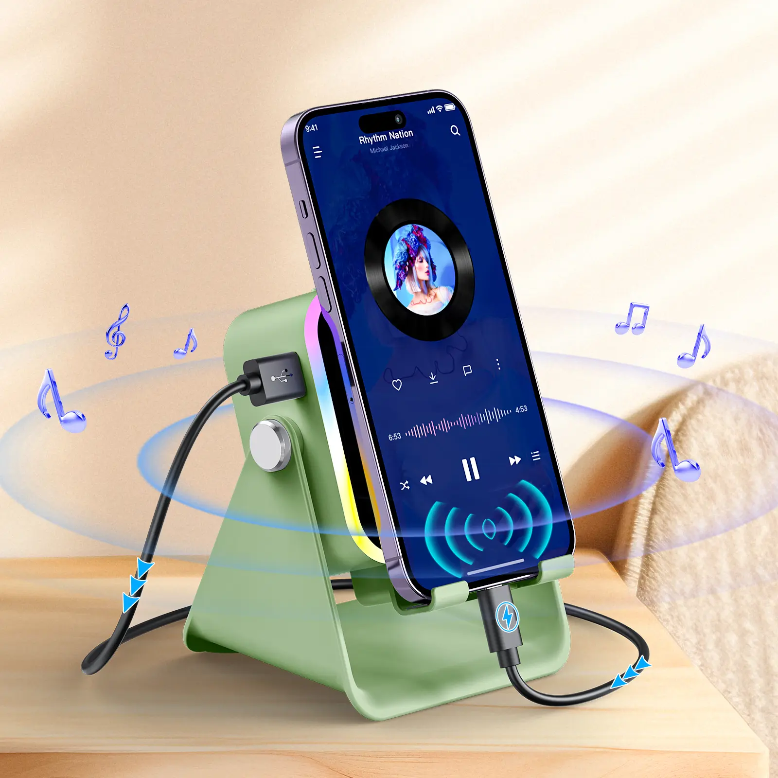Wireless Induction Audio Speaker Stand with Power Bank