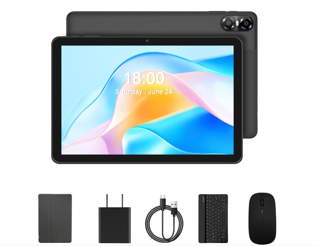 Back To School 10in LCD Touchscreen Tablet with 16GB(4+12) RAM, 64GB ROM, Android15, Portable Bluetooth Keyboard & Mouse Set, for Home Office, Gifts for Him,back to school,back to school haul