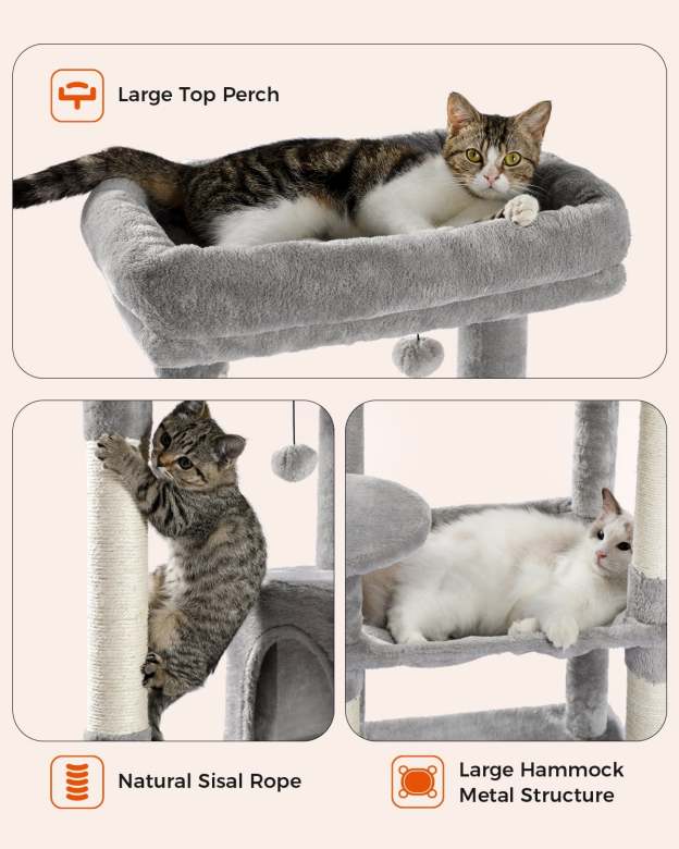 Cat Tree for Large Cats 56"Tall Cat Tower Condo with Scratching Post for Indoor Cats,Gray
