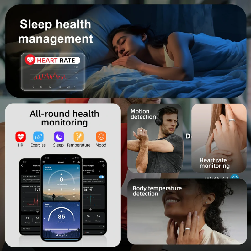 Hitienx Smart Ring 3, Fitness Tracker with 24/7 Sleep Tracking, Heart Rate, Temperature Monitoring, Stress & Cycle Insights, Family Care Mode, No Subscription for Men & Women, Android & iOS Compatible, Wearable, Waterproof