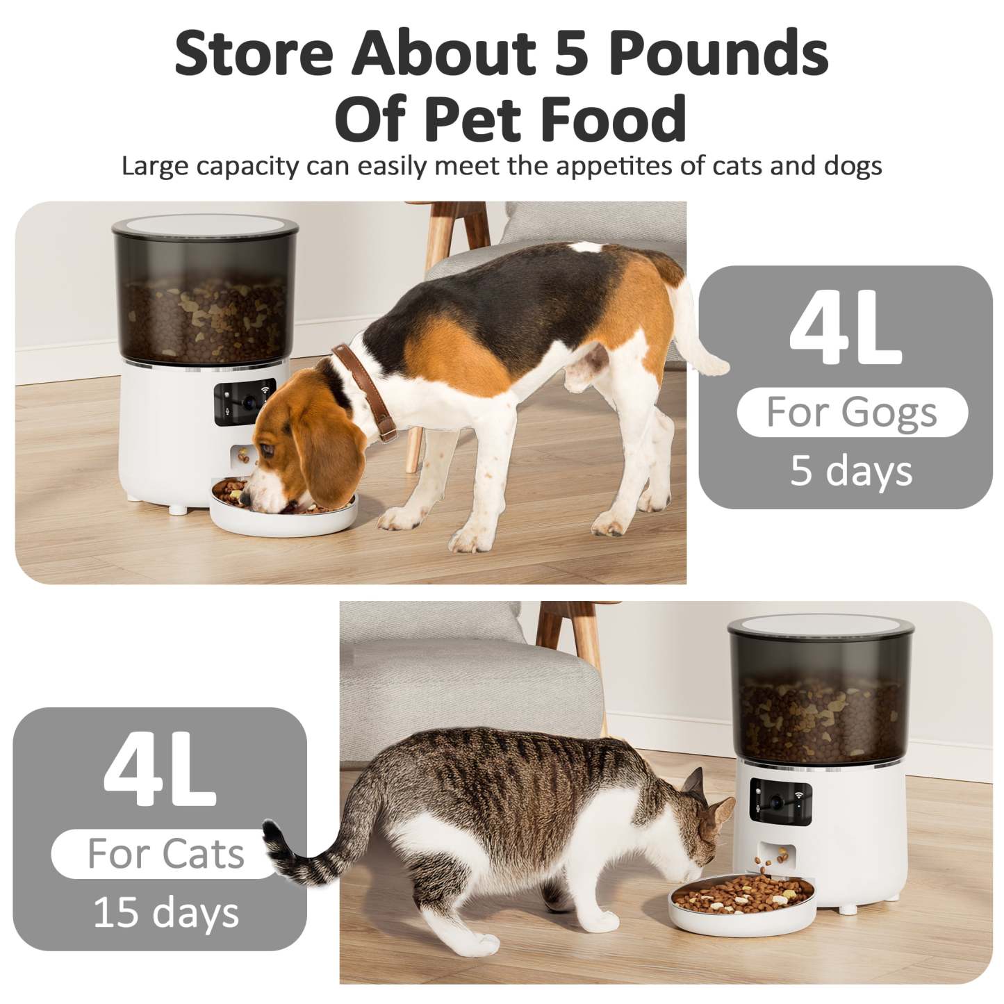 Automatic Cat Feeders with 304 Stainless Steel Bowl,4L Automatic Cat Food Dispenser with 1080P Camera