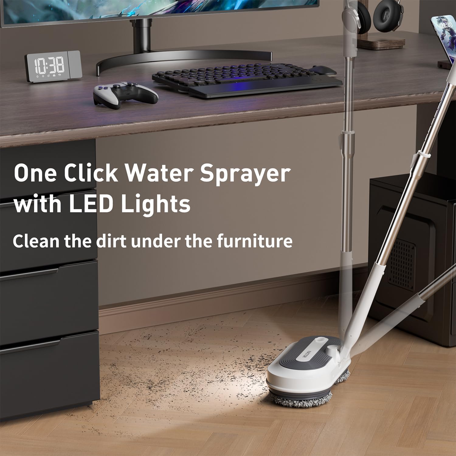 ⏰ LAST DAY 80% OFF Cordless Electric Spin Mop, Electric Floor Cleaner with Water Sprayer & LED Headlight, 50mins Working Time, 290ml Water Tank, Adjustable Tube, Self-Propelled Multi-Surfaces Floor Mop for Home Cleaning