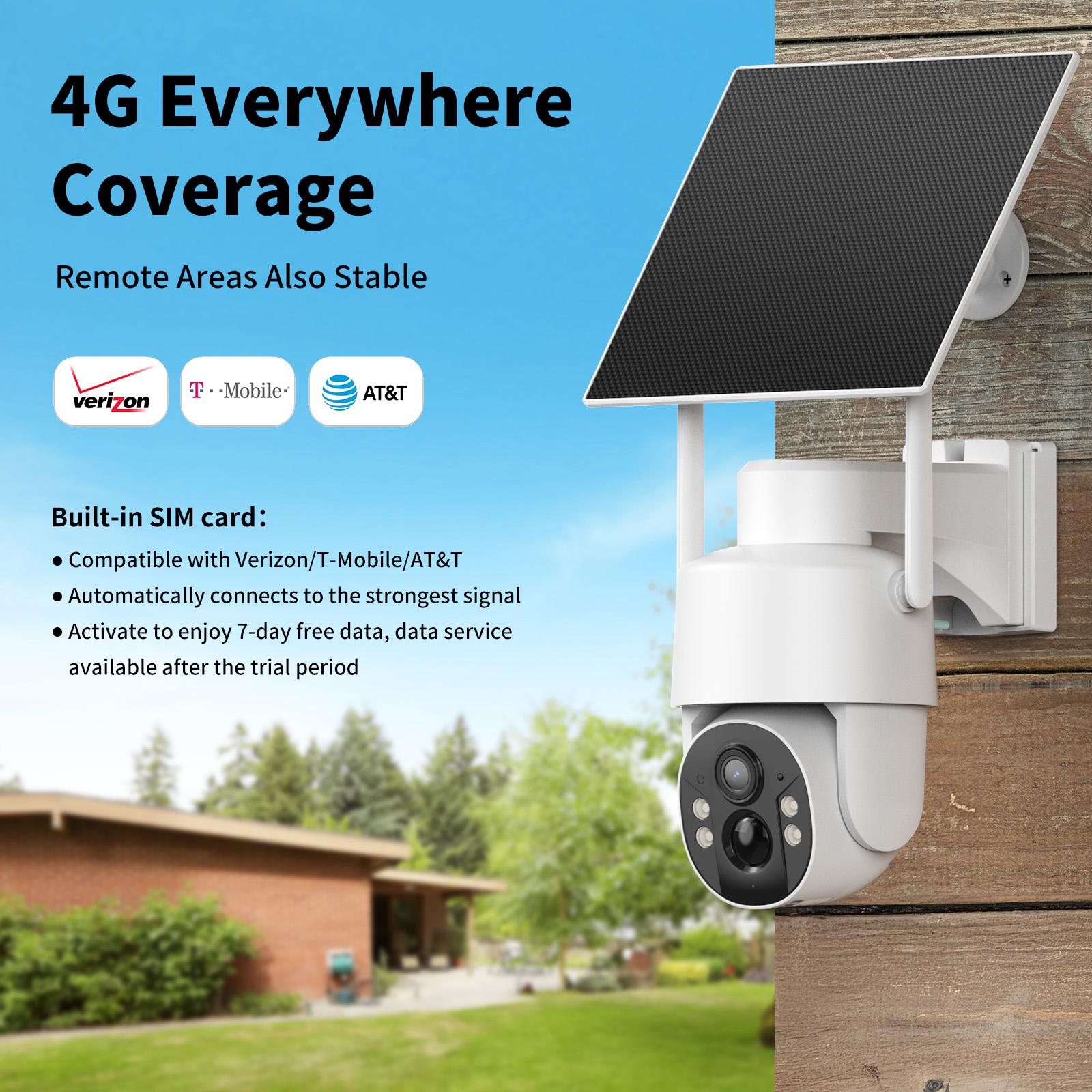 [SummerWins] Solar Powered 4G Security Camera, 4MP HD Color Night Vision, Built-in Cellular Card, No WiFi Outdoor Camera for Farm/Home with IP65 Waterproof, 4G LTE Data Service need activate Monitoring Memory