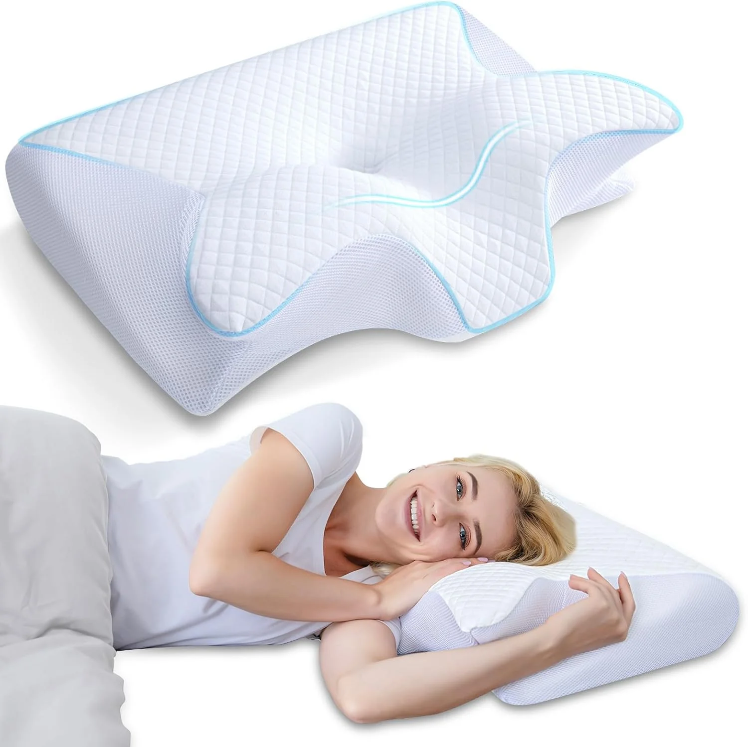 【Stock Clearance】🎉 Memory Foam Cervical Pillow, 2 in 1 Ergonomic Contour Orthopedic Pillow for Neck Pain, Contoured Support Pillows for Side Back Stomach Sleepers