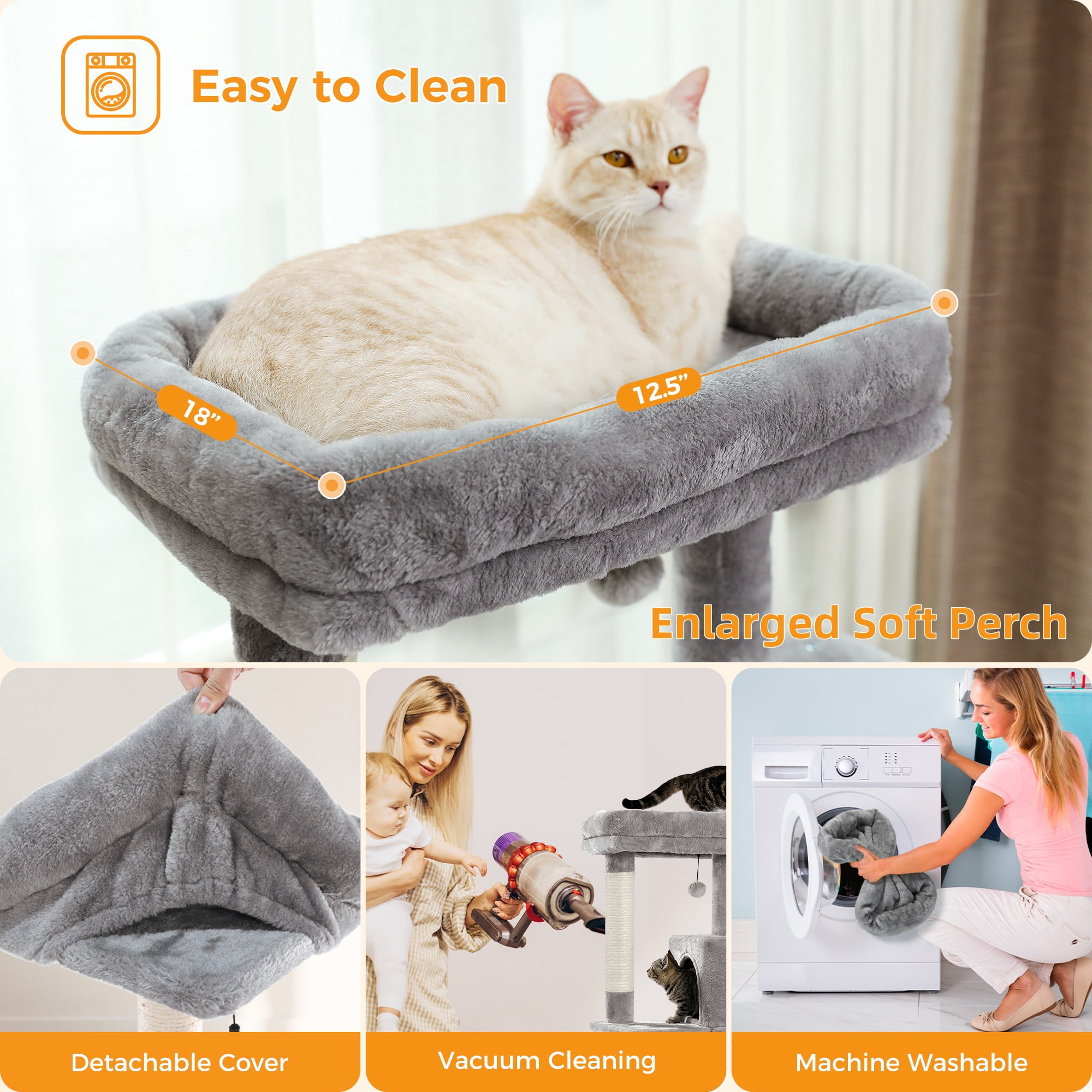 Cat Tree for Large Cats 56"Tall Cat Tower Condo with Scratching Post for Indoor Cats,Gray