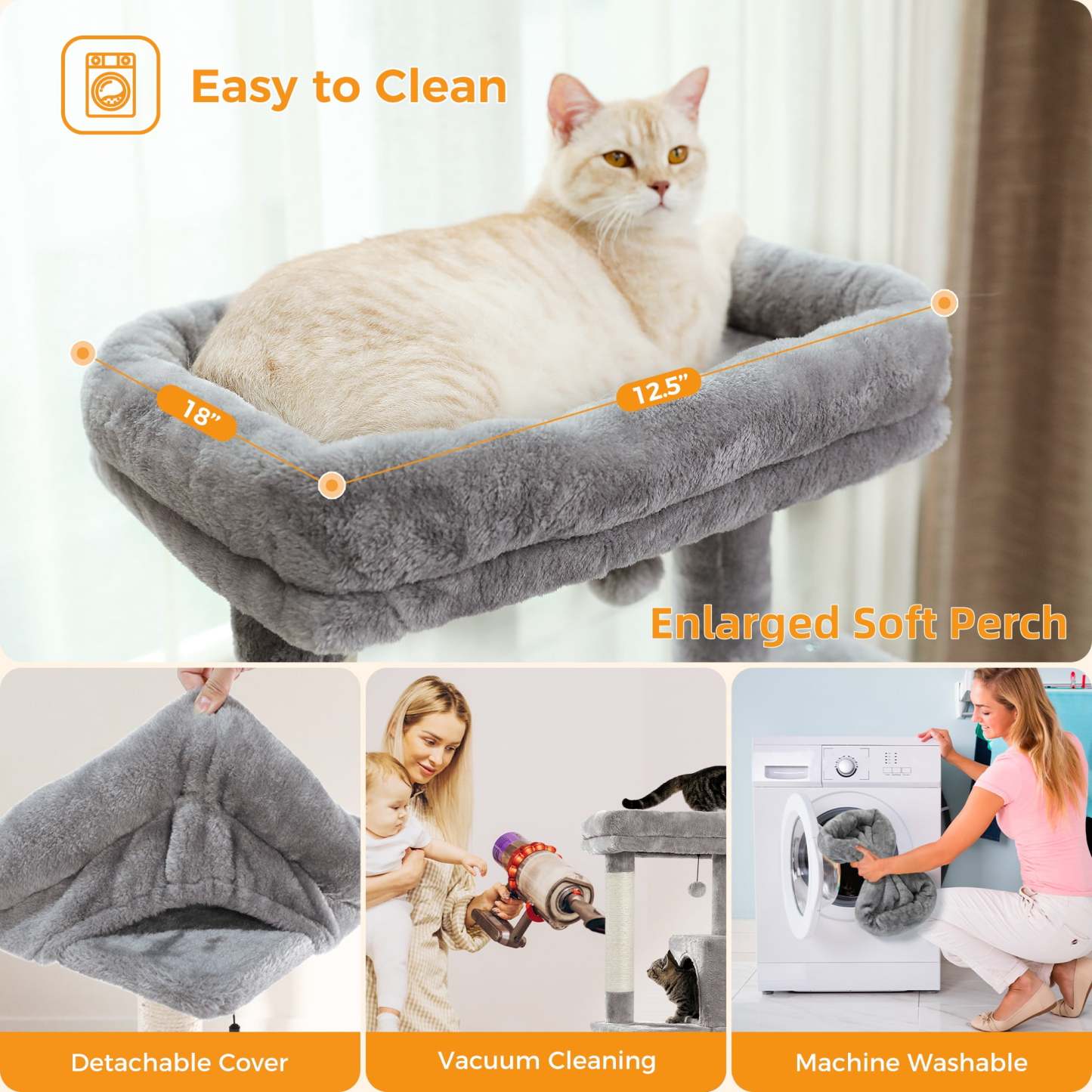 Cat Tree for Large Cats 56"Tall Cat Tower Condo with Scratching Post for Indoor Cats,Gray