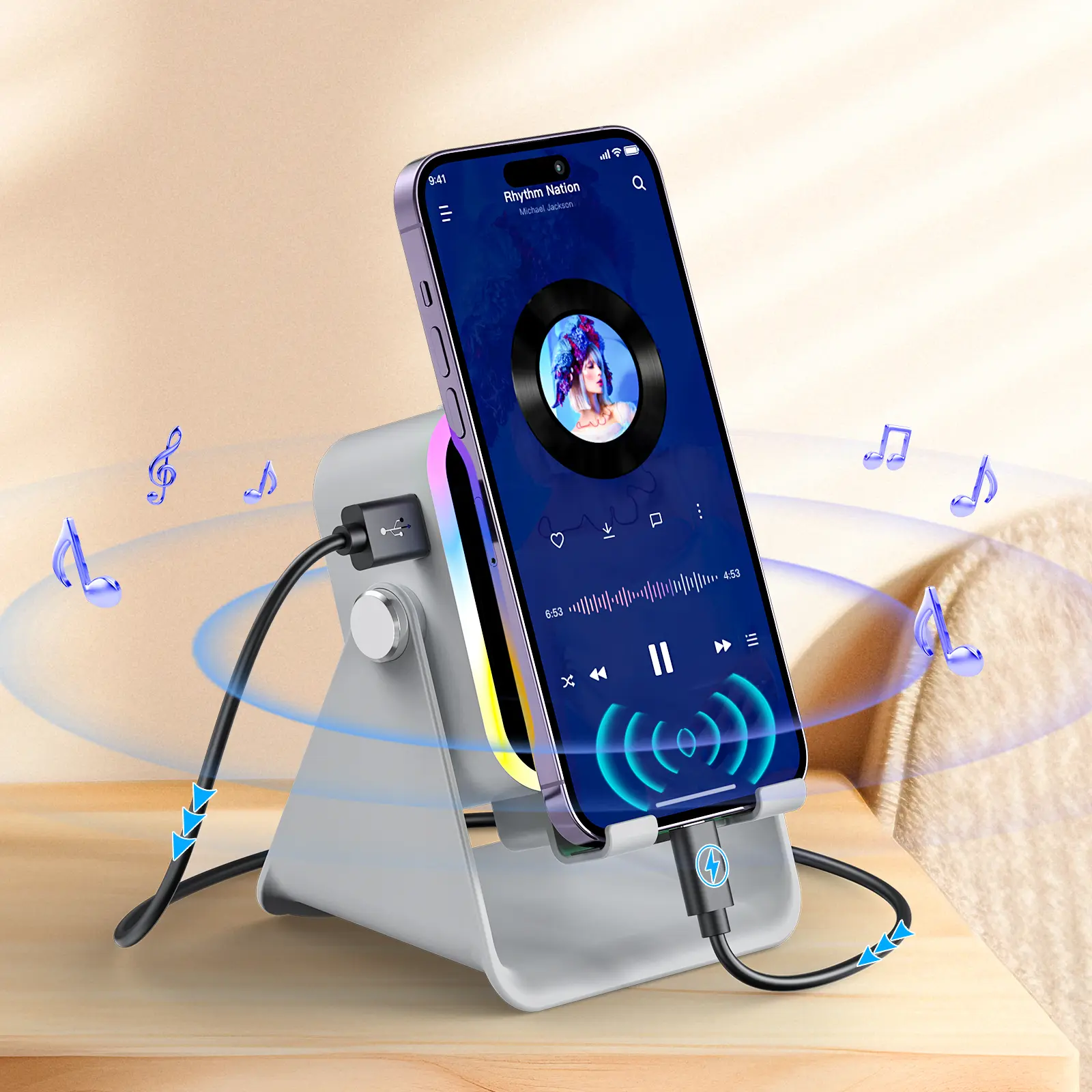 Wireless Induction Audio Speaker Stand with Power Bank