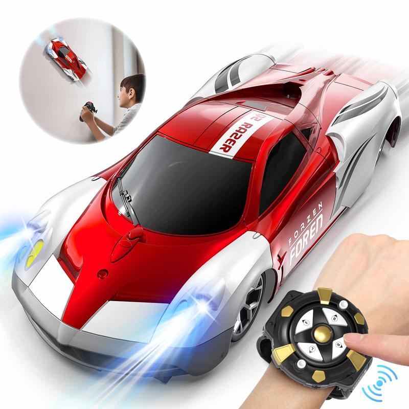 Wall Climbing Car，Electric Remote Toy Racing, with LED Light High-Speed Hobby Toy Vehicle, RC Car Gifts Age 3 4 5 6 7 8 9 Year Old Boys Girls(Red）