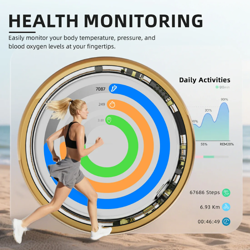 Hitienx Smart Ring 3, Fitness Tracker with 24/7 Sleep Tracking, Heart Rate, Temperature Monitoring, Stress & Cycle Insights, Family Care Mode, No Subscription for Men & Women, Android & iOS Compatible, Wearable, Waterproof