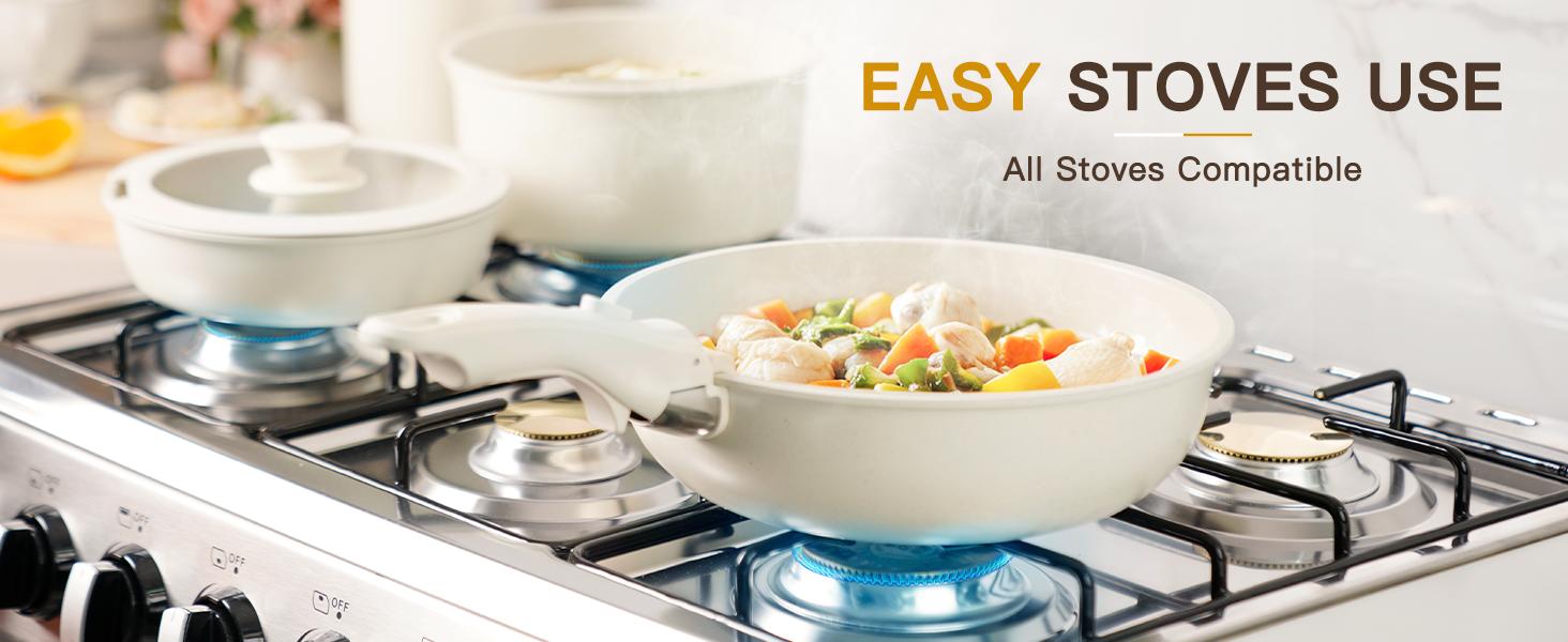 【summerwins2026】Astercook 20-Pcs Cookware Set, Non-Stick Coating, Durable & Easy to Clean, Perfect for Home, Gatherings, and Professional Kitchens hexclad cookware. White,father'sdaygifts,campingessentials,campinggear,home essentials