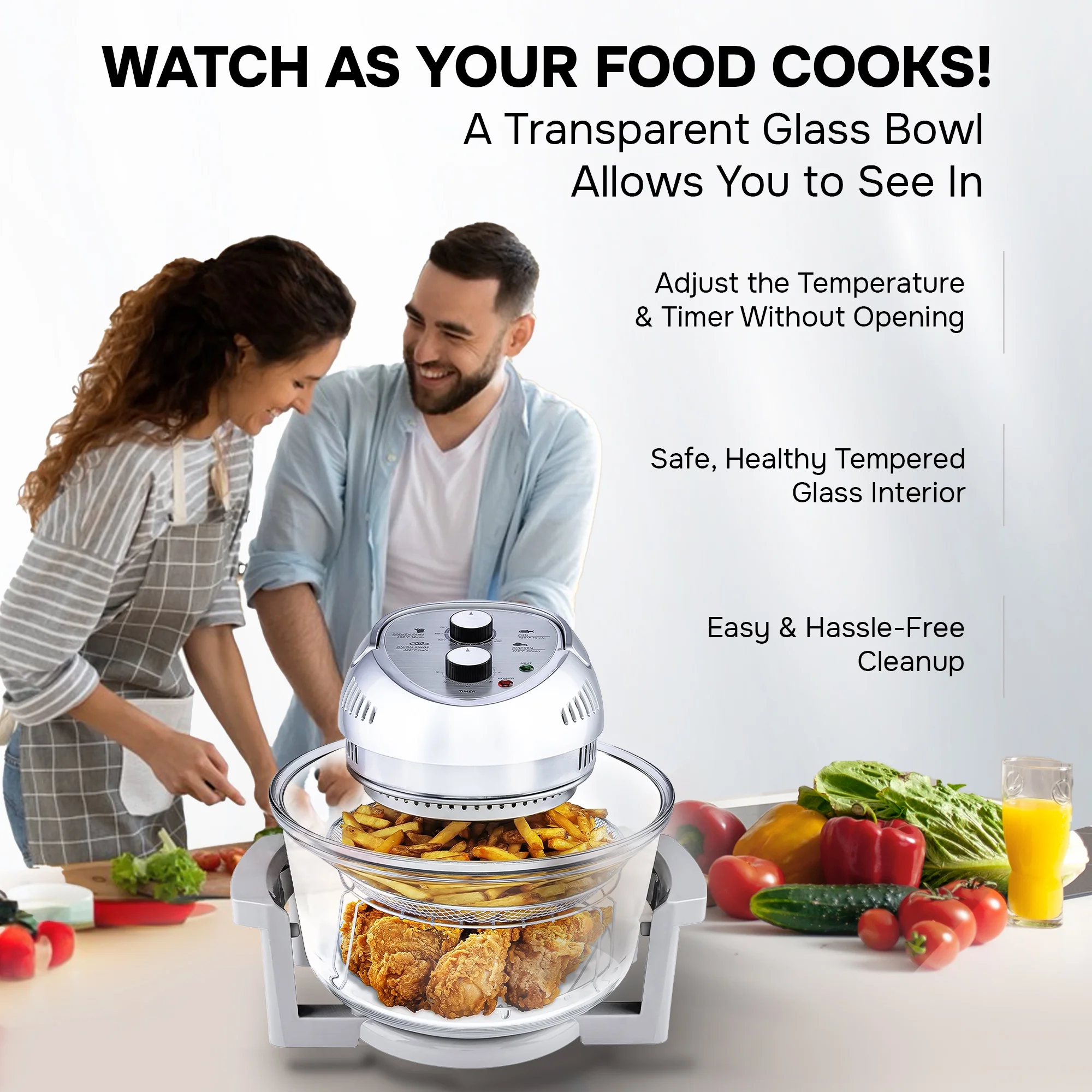 🎉Last Day 60% OFF⏰️ GraniteStone Air Fryer Toaster Oven Combo 16Qt Kitchen Countertop Convection Rotisserie 1300W Large Glass Bowl, Black