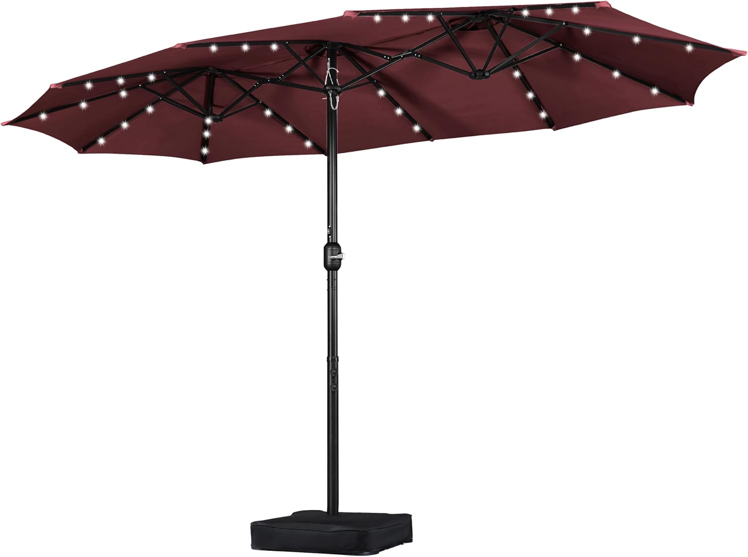 Yaheetech 13 ft Large Patio Umbrella with Solar Lights Double-Sided Outdoor Rectangle Market Umbrellas with 36 LED Lights/Base Included/Crank for Patio Garden Yard Pool, Tan
