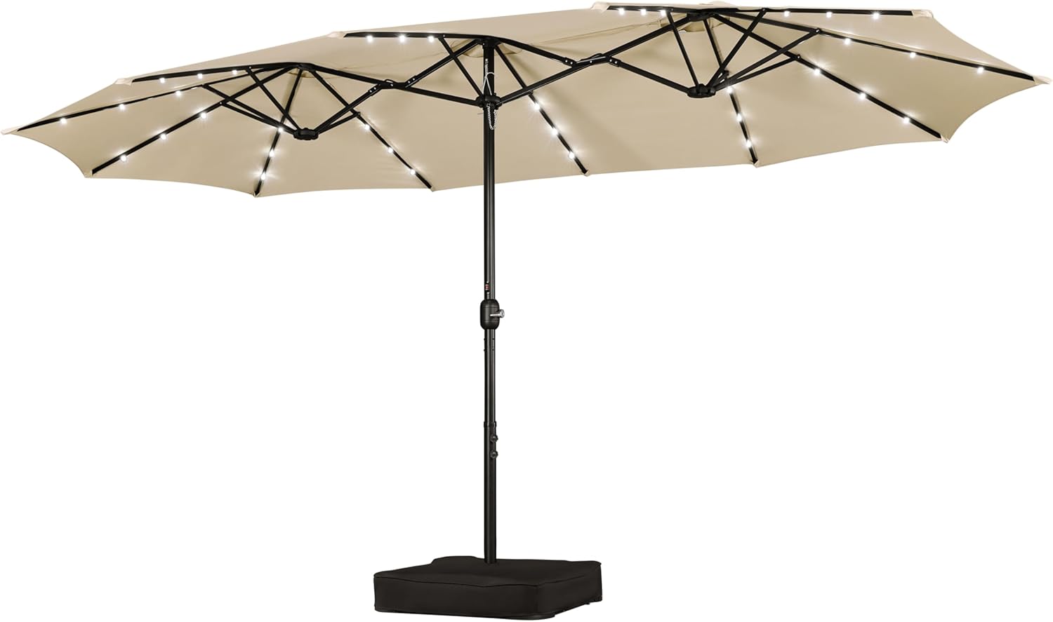 Yaheetech 13 ft Large Patio Umbrella with Solar Lights Double-Sided Outdoor Rectangle Market Umbrellas with 36 LED Lights/Base Included/Crank for Patio Garden Yard Pool, Tan