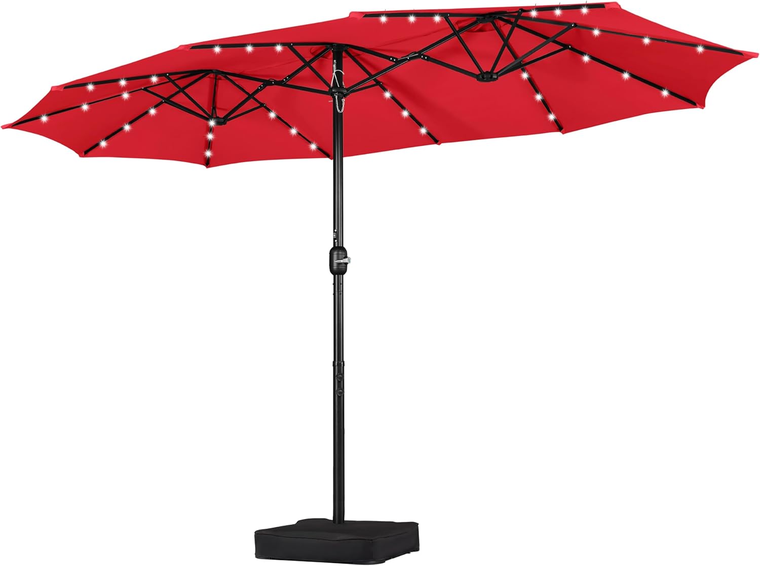 Yaheetech 13 ft Large Patio Umbrella with Solar Lights Double-Sided Outdoor Rectangle Market Umbrellas with 36 LED Lights/Base Included/Crank for Patio Garden Yard Pool, Tan